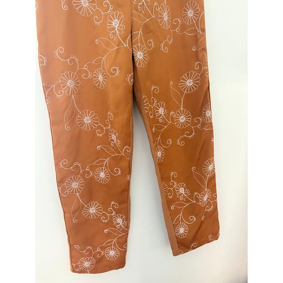 NWT Cider Corduroy Floral Embroidered Pants Womens Large Camel Retro 70s Hippie - Picture 4 of 8